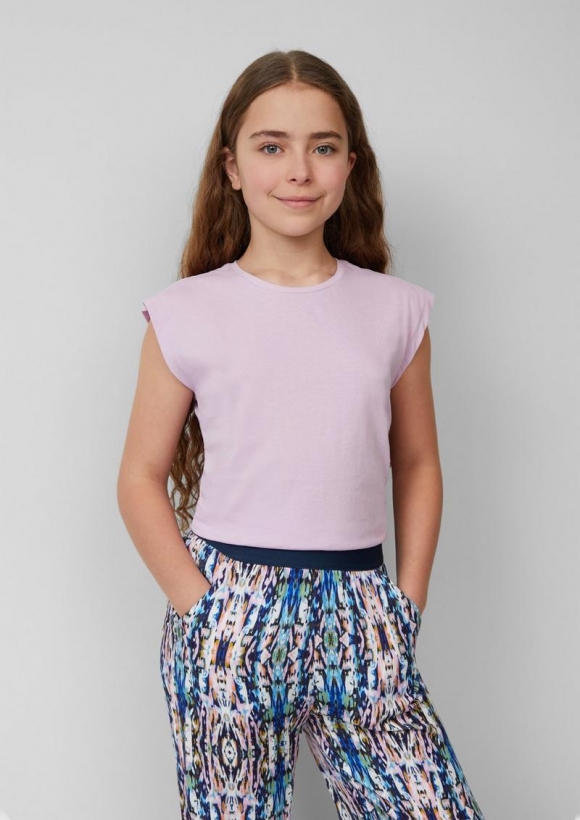 s.Oliver Jersey-Shirt im V-Shape mit Raffung und Printdetail - lavendel