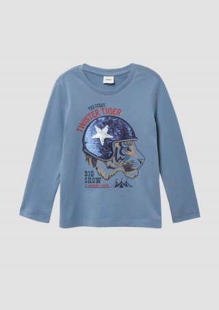 s.Oliver Longsleeve aus Baumwolle mit Print und Wendepailletten - hellblau