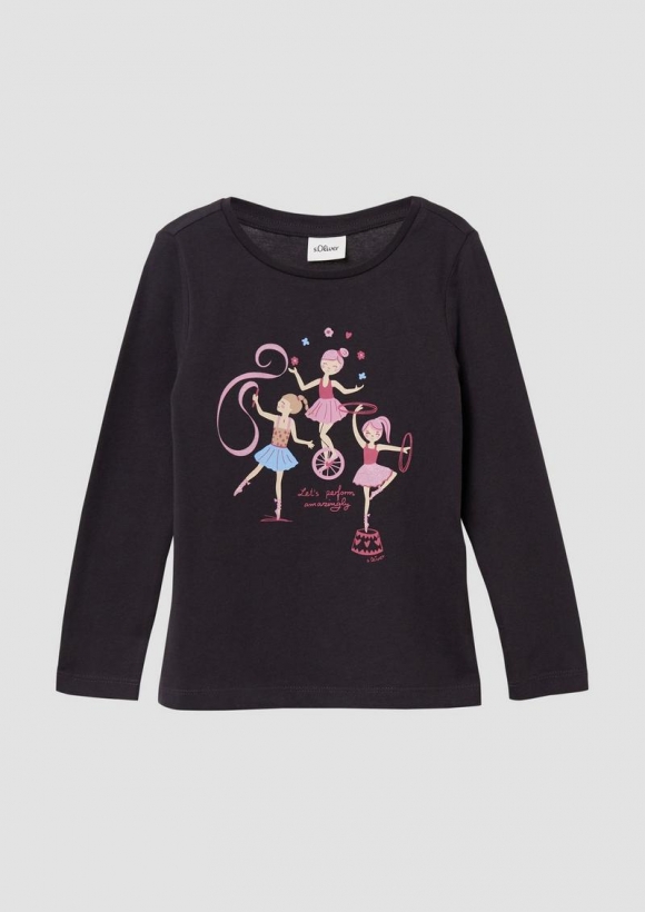 s.Oliver Longsleeve im Regular Fit mit Glitzerprint - dunkelgrau