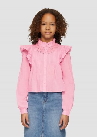 s.Oliver Verkürzte Bluse mit Lochstickerei und Rüschen - rosa