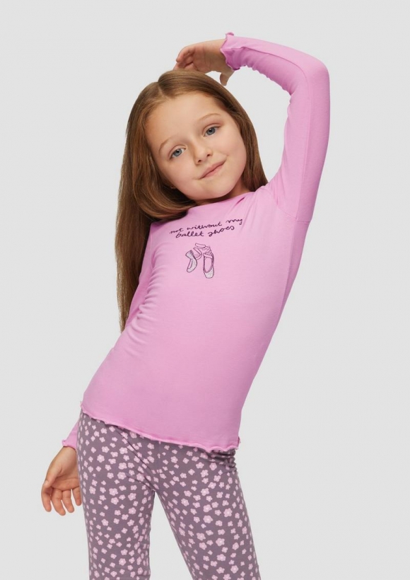 s.Oliver Langarmshirt im Slim Fit mit Glitzer-Frontprint - rosa