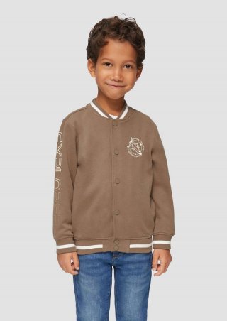s.Oliver Sweatjacke mit Kontraststreifen und Print-Detail - cognac