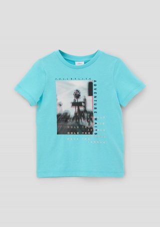 s.Oliver Baumwollshirt mit Frontprint - helles türkis