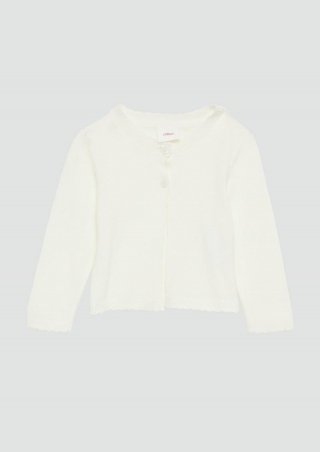 s.Oliver Strickjacke aus Viskosemix mit Wellsaum und blumenförmigen Knöpfen - creme