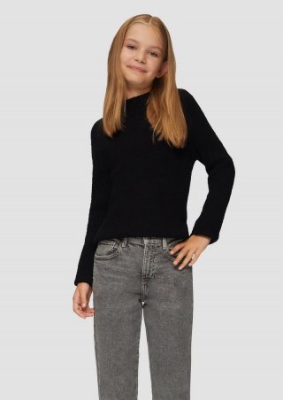 s.Oliver Gerippter Strickpullover im Slim Fit - schwarz