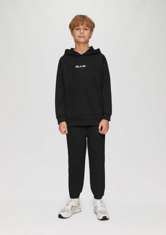 s.Oliver Unisex Jogginghose aus Sweat mit Print-Detail - schwarz