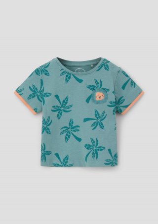 s.Oliver T-Shirt mit Palmen-Print - helles petrol