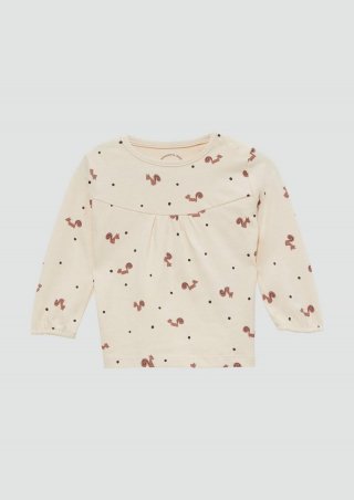 s.Oliver Gemustertes Langarmshirt mit Raffung - beige