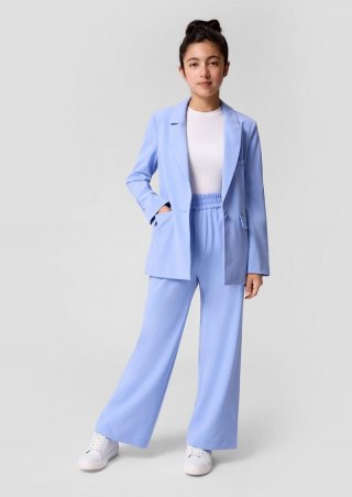 s.Oliver Wide-Leg-Hose aus Twill mit Elastikbund und Eingrifftaschen - himmelblau