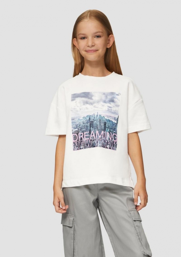 s.Oliver Sweat-T-Shirt in Oversized mit seitlich geschlitztem Saum - creme