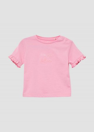 s.Oliver Baumwoll-T-Shirt mit Stickerei und Volantärmeln - altrosa