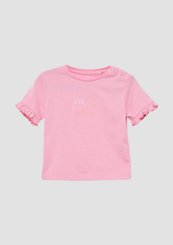 s.Oliver Baumwoll-T-Shirt mit Stickerei und Volantärmeln - altrosa