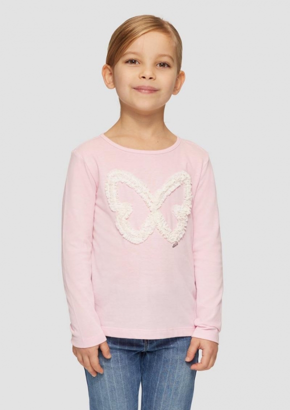 s.Oliver Langarmshirt im Loose Fit mit Chiffon-Applikation - zartrosa