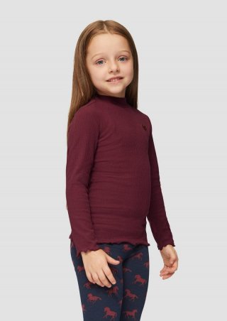 s.Oliver Rippshirt mit Wellensaum und Herz-Stickerei - pink