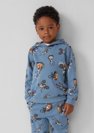 s.Oliver Kapuzensweatshirt aus Baumwollmix mit All-over-Print - hellblau