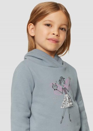 s.Oliver Wärmendes Sweatshirt mit Schalkragen und Glitzer-Artwork - blassblau