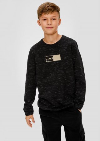 s.Oliver Meliertes Longsleeve mit Piqué-Struktur - schwarz