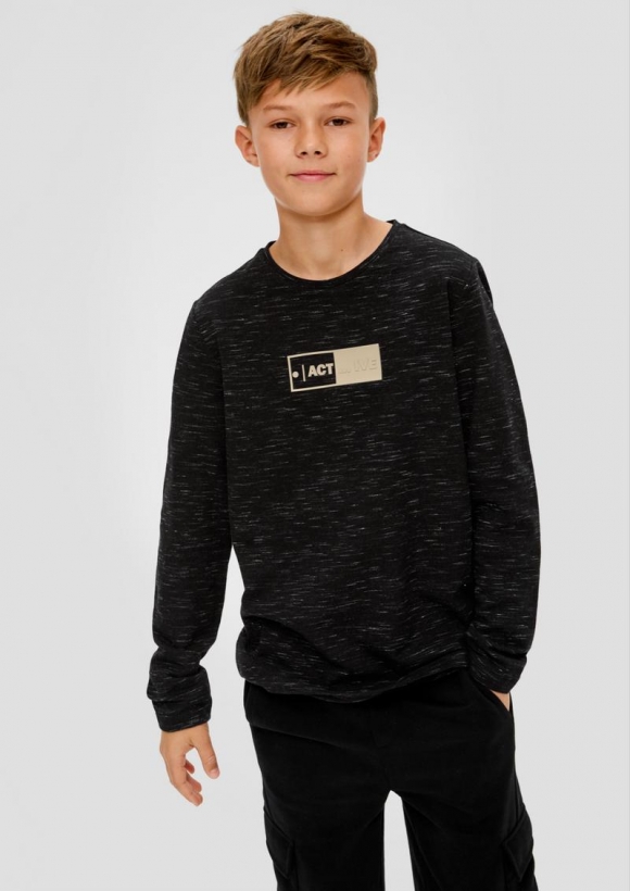 s.Oliver Meliertes Longsleeve mit Piqué-Struktur - schwarz