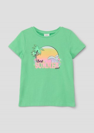 s.Oliver Baumwollshirt mit Glitzer-Print - hellgrün