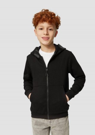 s.Oliver Sweatshirt-Jacke mit Print an Kapuze - schwarz