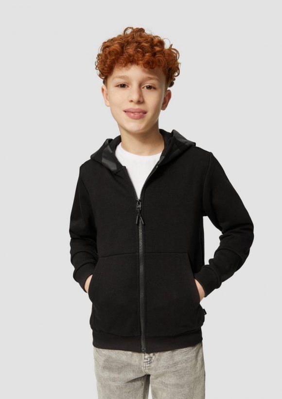 s.Oliver Sweatshirt-Jacke mit Print an Kapuze - schwarz