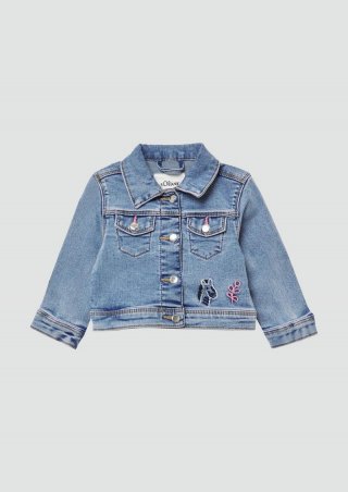 s.Oliver Jeansjacke mit Stickerei und Used-Effekt - blau