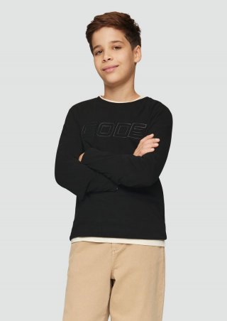 s.Oliver Weiches Baumwoll-Longsleeve mit 3D-Print - schwarz