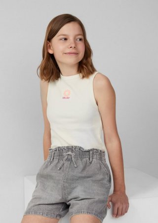 s.Oliver Slim-Fit-Top aus Rippware mit Stickerei - natur