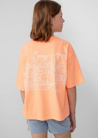 s.Oliver T-Shirt im Boxy Fit mit Rückenprint - orange