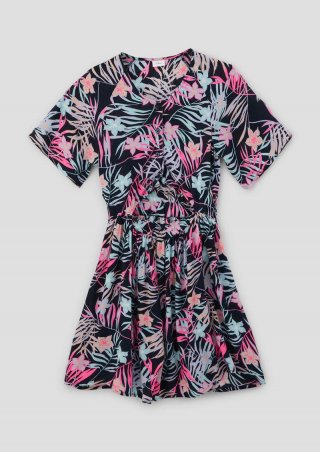 s.Oliver Viskose-Kleid mit Knoten-Detail und Raffung - navy