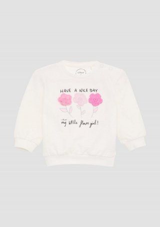s.Oliver Longsleeve aus Sweatware mit Frontprint und Applikationen - ecru