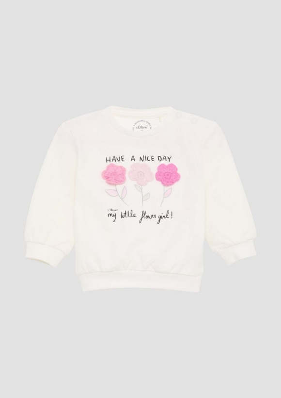 s.Oliver Longsleeve aus Sweatware mit Frontprint und Applikationen - ecru