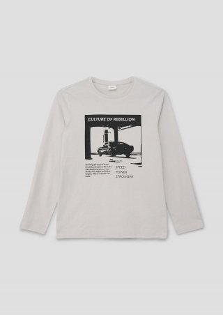 s.Oliver Baumwoll-Langarmshirt mit Frontprint - hellgrau