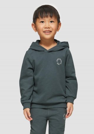 s.Oliver Unisex Kapuzen-Sweatshirt mit Rippbündchen und kleinem Print-Detail - schiefergrau