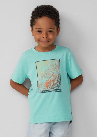s.Oliver Jersey-T-Shirt mit Kontrastnähten und Frontprint - türkis