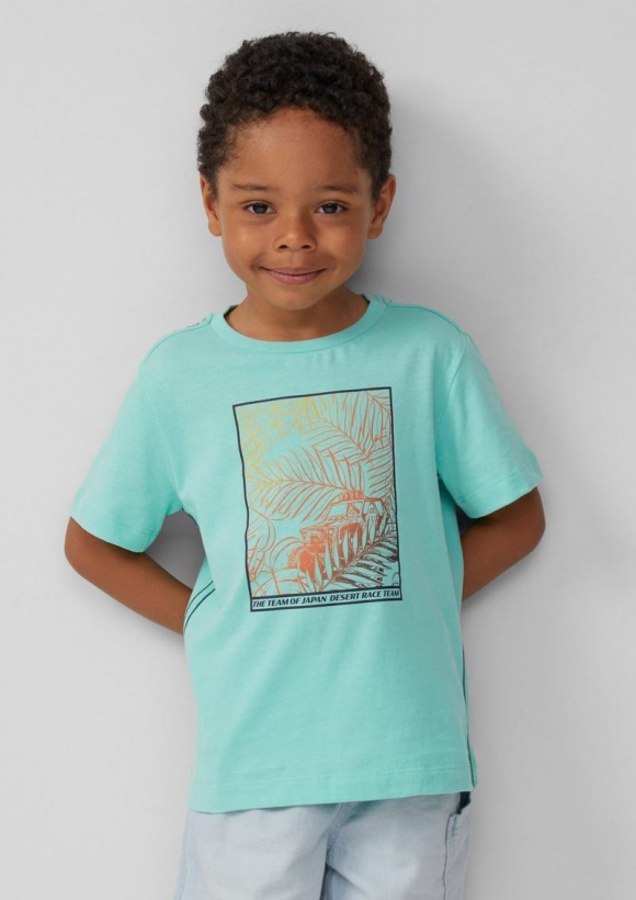 s.Oliver Jersey-T-Shirt mit Kontrastnähten und Frontprint - türkis