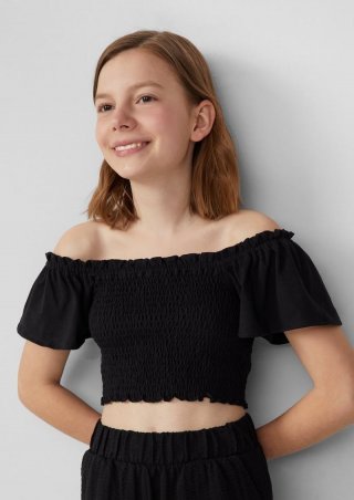s.Oliver Verkürztes Smok-Top mit Off-Shoulder-Ausschnitt - schwarz