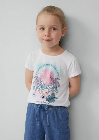 s.Oliver Ausgestelltes T-Shirt mit Glitzerprint und Puffärmeln - weiß