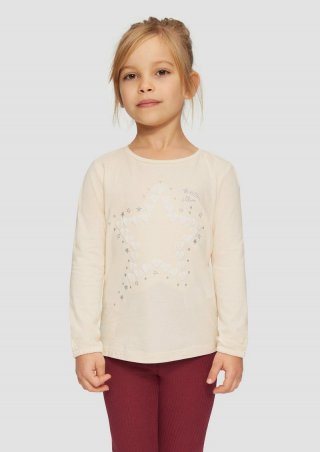 s.Oliver Langarmshirt mit Glitter-Print und Chiffon-Applikation - helles sand