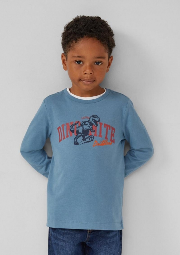 s.Oliver Baumwoll-Longsleeve mit Frontprint - hellblau