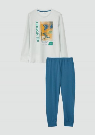 s.Oliver Baumwoll-Pyjama mit Frontprint - petrol