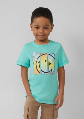 s.Oliver Baumwoll-T-Shirt mit Smiley®-Print - türkis