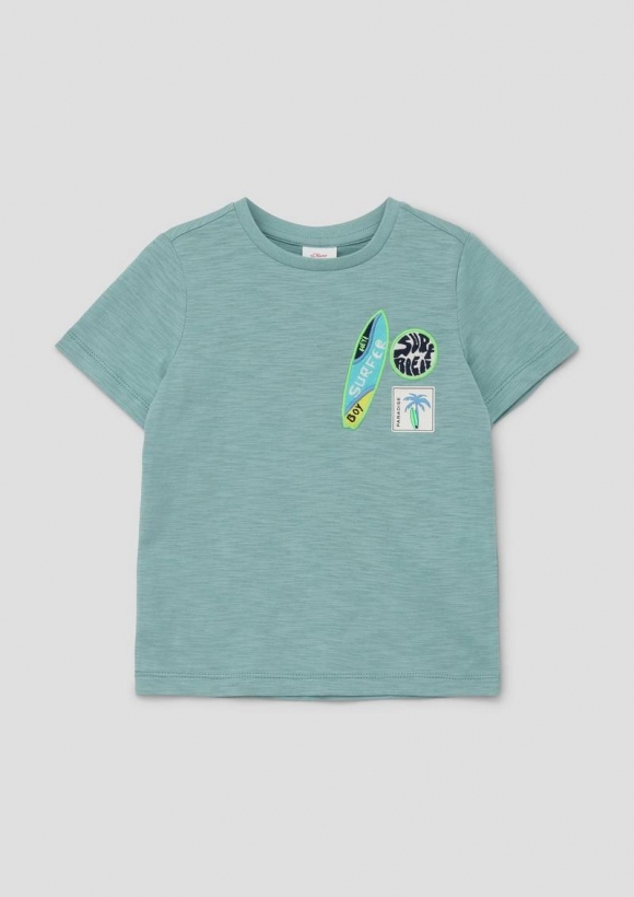 s.Oliver T-Shirt mit Flammgarn-Struktur - petrol