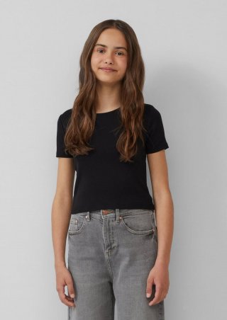 s.Oliver Verkürztes T-Shirt im Slim Fit aus Rippware - schwarz