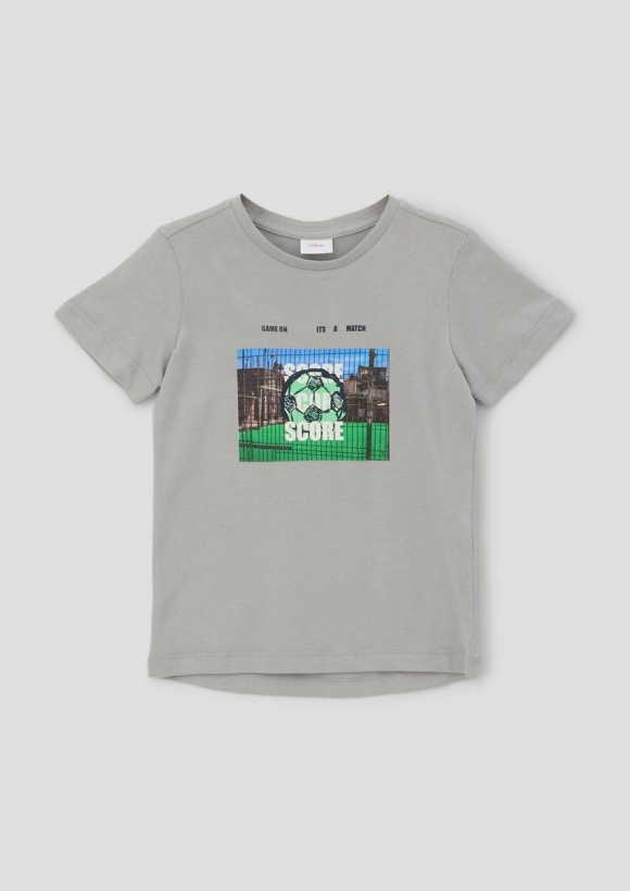 s.Oliver T-Shirt mit Fotoprint - taubengrau