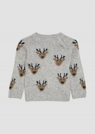 s.Oliver Süßer Strickpullover mit Weihnachtsmotiv - grau meliert