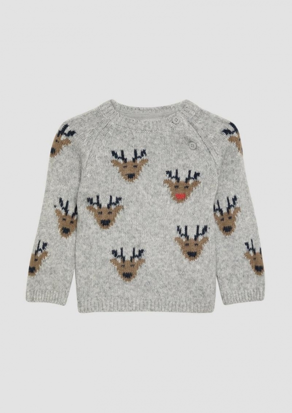 s.Oliver Süßer Strickpullover mit Weihnachtsmotiv - grau meliert