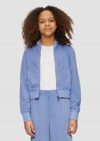s.Oliver Verkürzte Sweatjacke im Loose Fit mit Garment Dye - himmelblau