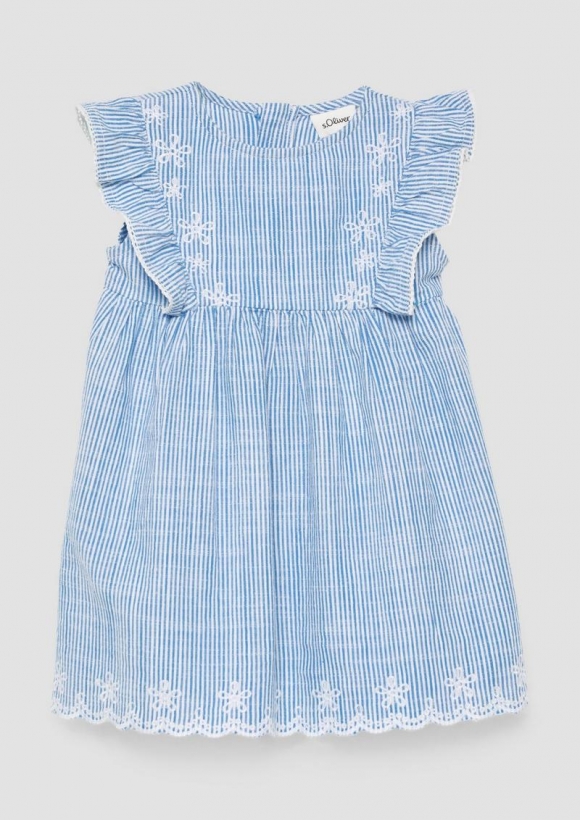 s.Oliver Fein gestreiftes Baumwollkleid in Leinen-Optik - royalblau
