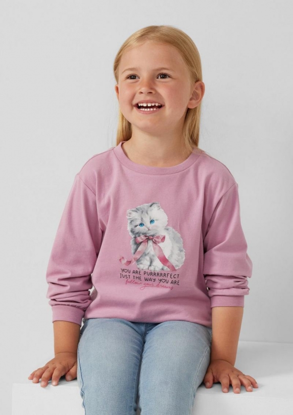 s.Oliver Longsleeve im Loose Fit mit Frontprint - rosa